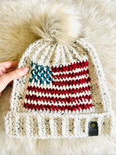 Load image into Gallery viewer, Crochet Slouchy Beanie | Tapestry Crochet Patterns| American Flag Beanie | America Proud Beanie