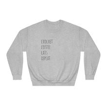 Load image into Gallery viewer, Crochet Coffee Cats Repeat, Unisex DryBlend® Crewneck Sweatshirt