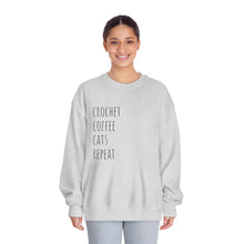Load image into Gallery viewer, Crochet Coffee Cats Repeat, Unisex DryBlend® Crewneck Sweatshirt