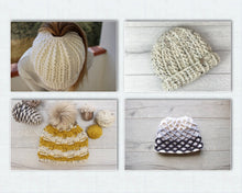 Load image into Gallery viewer, four crochet beanie pictures
