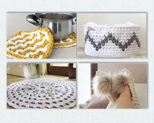 Load image into Gallery viewer, four crochet projects for the home with tshirt yarn