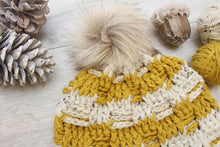 Load image into Gallery viewer, close up of yellow crochet beanie
