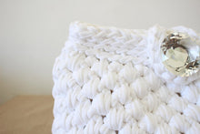 Load image into Gallery viewer, close up of white crochet wedding bag