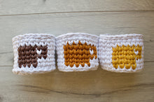 Load image into Gallery viewer, three little crochet baskets with autumn colors