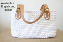 Load image into Gallery viewer, white crochet handbag with leather straps