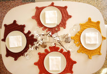 Load image into Gallery viewer, crochet maple leaf placemats in autumn colors