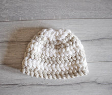 Load image into Gallery viewer, white and tan braided crochet hat