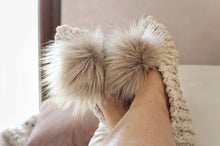 Load image into Gallery viewer, white slippers with huge pom poms
