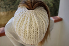 Load image into Gallery viewer, white mom bun beanie