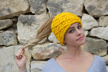 Load image into Gallery viewer, yellow mom bun beanie hat