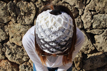 Load image into Gallery viewer, girl looking down wearing a ponytail beanie