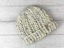 Load image into Gallery viewer, white ribbed crochet beanie with brim pattern