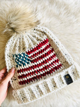 Load image into Gallery viewer, Crochet Slouchy Beanie | Tapestry Crochet Patterns| American Flag Beanie | America Proud Beanie
