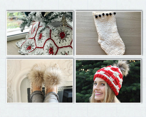 crochet pattern bundle with christmas tree skirt stocking slippers and hat