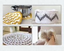 Load image into Gallery viewer, four crochet projects for the home with tshirt yarn 
