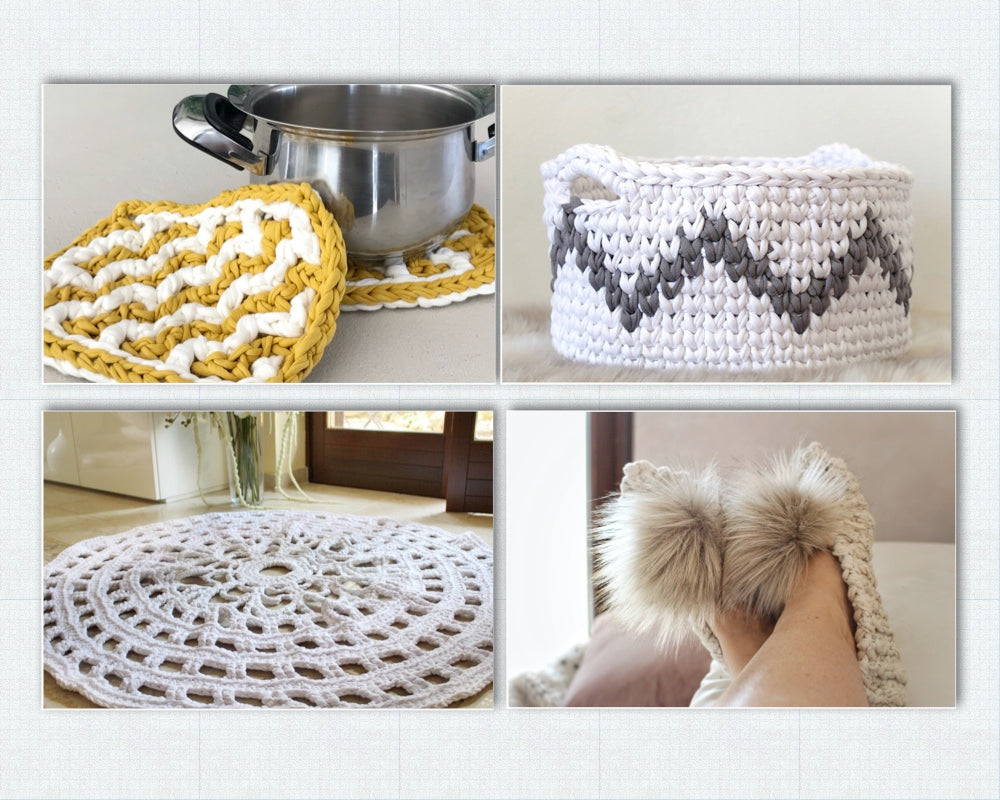 four crochet projects for the home with tshirt yarn 