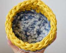 Load image into Gallery viewer, yellow and blue crochet basket
