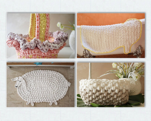 four crochet items with chunky tshirt yarn
