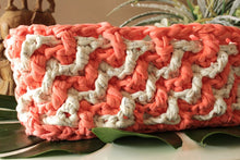 Load image into Gallery viewer, zig zag crochet basket with pink and white colors
