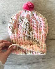 Load image into Gallery viewer, pink baby beanie with a brim
