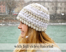Load image into Gallery viewer, braided puff stitch crochet hat 
