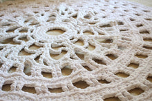 Load image into Gallery viewer, close up of white crochet doily rug
