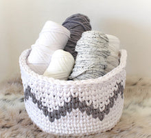 Load image into Gallery viewer, crochet basket full of yarn on a fur blanket
