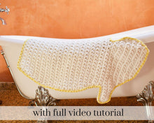 Load image into Gallery viewer, crochet duck rug hanging on bathtub
