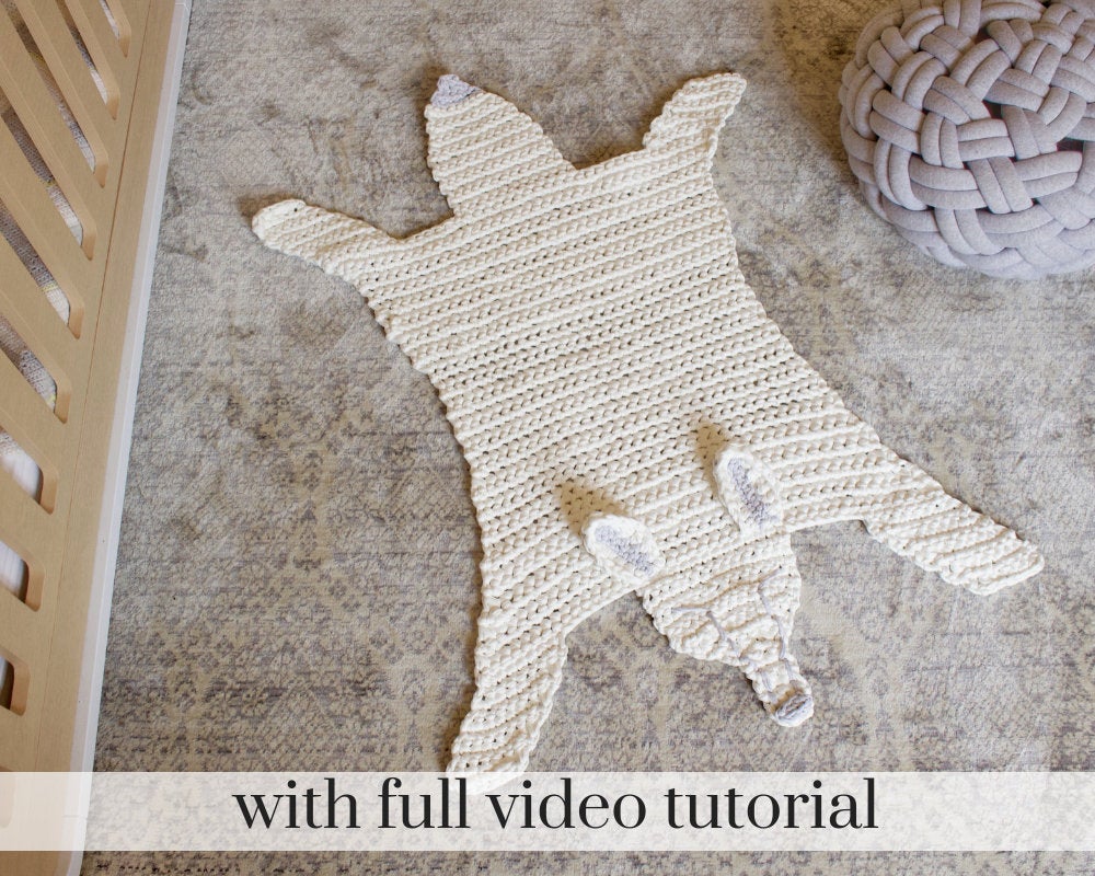 white crochet fox rug 
