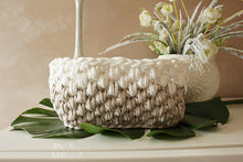 Load image into Gallery viewer, crochet basket with white and green flowers 
