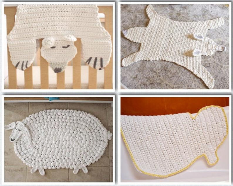 four woodland crochet animal rugs